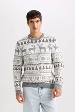 DEFACTO New Year Themed Standard Fit Regular Cut Patterned Crew Neck Knitwear Sweater