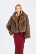 DEFACTO Oversize Wide Cut Jacket Collar Pocket Snap Closure Faux Fur Coat