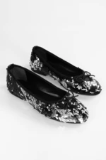 Shoeberry Women's Frenchie Black Sequin Daily Flats