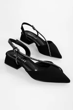 Shoeberry Women's Rowan Black Satin Stone Ballet Flats