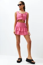 Trendyol Fuchsia Woven Ruffle Blouse Skirt Set