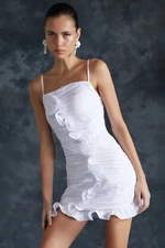 Trendyol Bridal White Rose Detailed Pleated Woven Short Wedding/Wedding Elegant Evening Dress