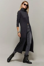 Cool & Sexy Women's Anthracite Turtleneck Long Slit Tunic