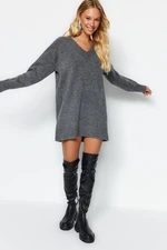 Trendyol Anthracite Mini Knitwear Wide Pattern Soft Texture Dress