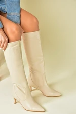 Fox Shoes Women's Beige Short Heeled Boots