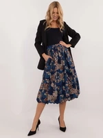 Navy blue midi skirt with print