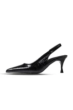 Mio Gusto Rochelle Women's Black Snake Pattern Open Back Heeled Shoes