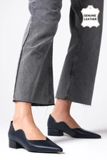 Mio Gusto Gloria Women's Short Heeled Shoes From Genuine Leather, Navy Blue.