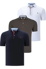 TRIPLE SET T8582 DEWBERRY MENS T-SHIRT-NAVY BLUE-WHITE-KHAKI