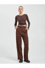 Koton Wide Leg Trousers Fabric Ribbed Buttoned -