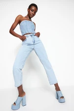 Trendyol Light Blue High Waist Straight Jeans