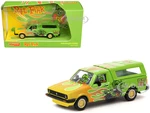 Volkswagen Caddy Pickup Truck with Camper Shell Green with Flames and Graphics "Rat Fink" "Collab64" Series 1/64 Diecast Model Car by Schuco &amp; Ta