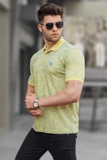 Madmext Yellow Patterned Polo Neck T-Shirt 5876