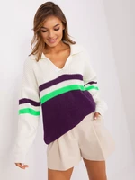 Ecru-dark purple oversize sweater with wool