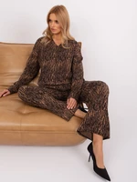 Camel and black casual set with wide trousers