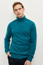 ALTINYILDIZ CLASSICS Men's Petroleum Pilling-Free, Anti-Pilling Featured Standard Fit Full Turtleneck Knitwear Sweater