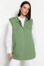 Trendyol Khaki Waist Smocking Detail Woven Gabardine Vest