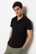 Trendyol Limited Edition Black Men's Regular/Regular Cut Thick Pique Zippered Polo Neck T-shirt.