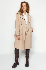 Trendyol Mink Oversize Wide-Cut Trench Coat with a Hood