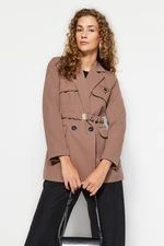 Trendyol Brown Belted Woven Blazer Jacket