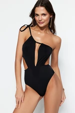 Trendyol Black One-Shoulder Cut Out/Windowed High Leg Swimsuit