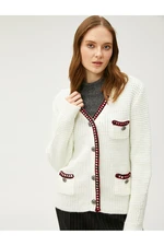 Koton Melis Ağazat X - Button Detailed V-neck Knitted Cardigan with Pockets.