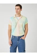 Koton Summer Shirt with Short Sleeves, Tie-Dyeing Look Notched Collar.