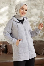 InStyle Alena Pocket Zippered Fleece Sweatshirt - Gray