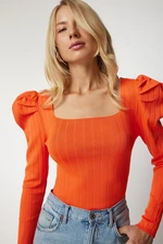 Happiness İstanbul Women's Orange Square Collar Corduroy Knitwear Blouse