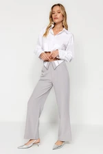 Trendyol Gray Belt Detail Straight/Straight Cut Woven Trousers