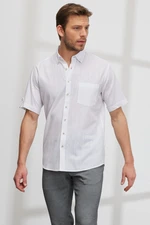 AC&Co / Altınyıldız Classics Men's White Comfort Fit Comfortable Cut, Buttoned Collar Linen-Looking 100% Cotton Short Sleeve Shirt.