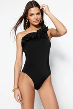 Trendyol Black One-Shoulder Ruffled Regular Leg Swimsuit