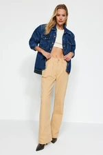 Trendyol Camel Pleated High Waist Wide Leg Jeans