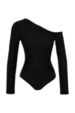 Trendyol Black Jacquard Fitted Asymmetrical Collar Knitted Body