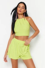 Trendyol Green Woven Open-back Blouse and Shorts Set