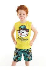 Denokids Cool Monkey Boys' Sleeveless Yellow T-shirt Tropical Shorts Set