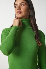 Happiness İstanbul Women's Green Turtleneck Corduroy Knitwear Sweater