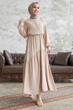 InStyle Merya Tunnel Soft Evening Dress With Belt - Beige