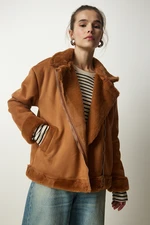 Happiness İstanbul Women's Tan Sheepskin Nubuck Coat