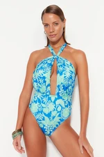 Trendyol Floral Print, Halter Neck, Cut Out/Windowed Regular Leg Swimsuit