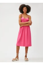 Koton Women's Strapless Collar Plain Pink Midi Dress