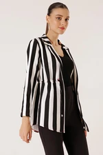 By Saygı Red Rope Detailed Jacket with Drawstring Waist Thick Longitudinal Striped Sleeve