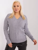 Gray knitted sweater plus size neckline