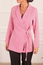 armonika Women's Fuchsia Herringbone Patterned Stamped Jacket with Tie Sides