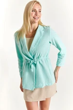 armonika Women's Turquoise Waist Pleated Oversized Jacket