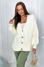 Button-down sweater with puffed ecru sleeves