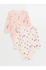 LC Waikiki Crew Neck Long Sleeve Printed Baby Girl Body With Snap Buttons 2-Piece