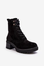 Women's lace-up low heel ankle boots black Adinail