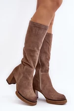 Women's suede boots with high heels above the knee, brown Lemar Ceraxa