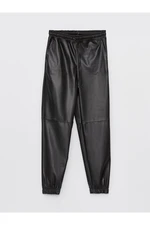 LC Waikiki Women's Leather-Look Straight Pants with Elastic Waist